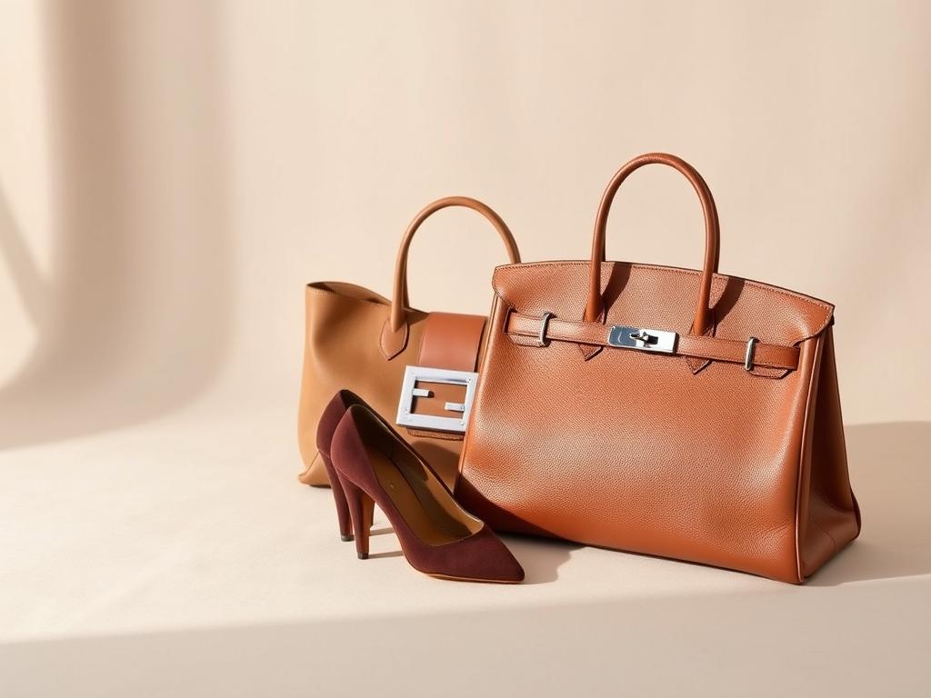 Iconic designer pieces including Hermès Birkin Bag, Fendi Baguette, and Manolo Blahnik pumps